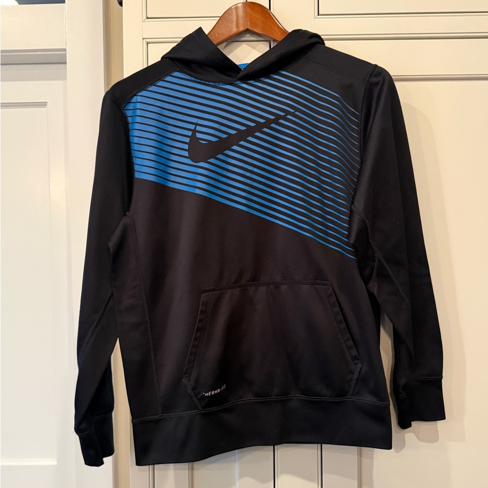 Nike Black Hooded Sweatshirt with Blue Stripe Graphic